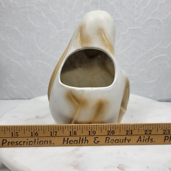 Vintage Praying Lady Head Planter, 7.5" Brown & White Ceramic Mother Virgin Vase - Picture 7 of 16